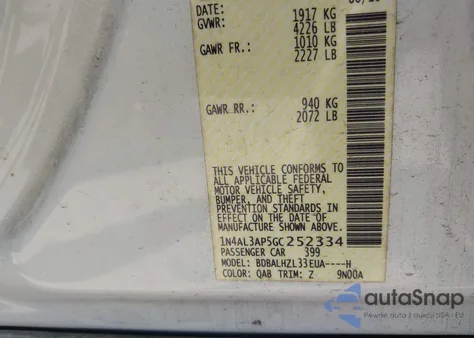 2016 Nissan Altima 2.5 Sr z USA, uszkodzony, nr VIN 1N4AL3AP5GC252334